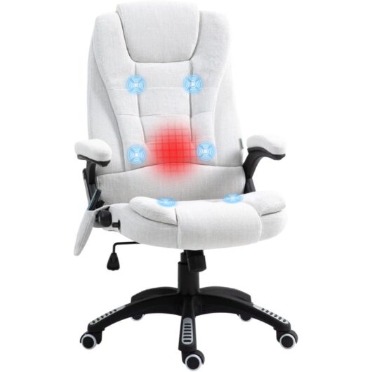 Office Chair w/ Heating Massage Points Relaxing Reclining Cream - Vinsetto
