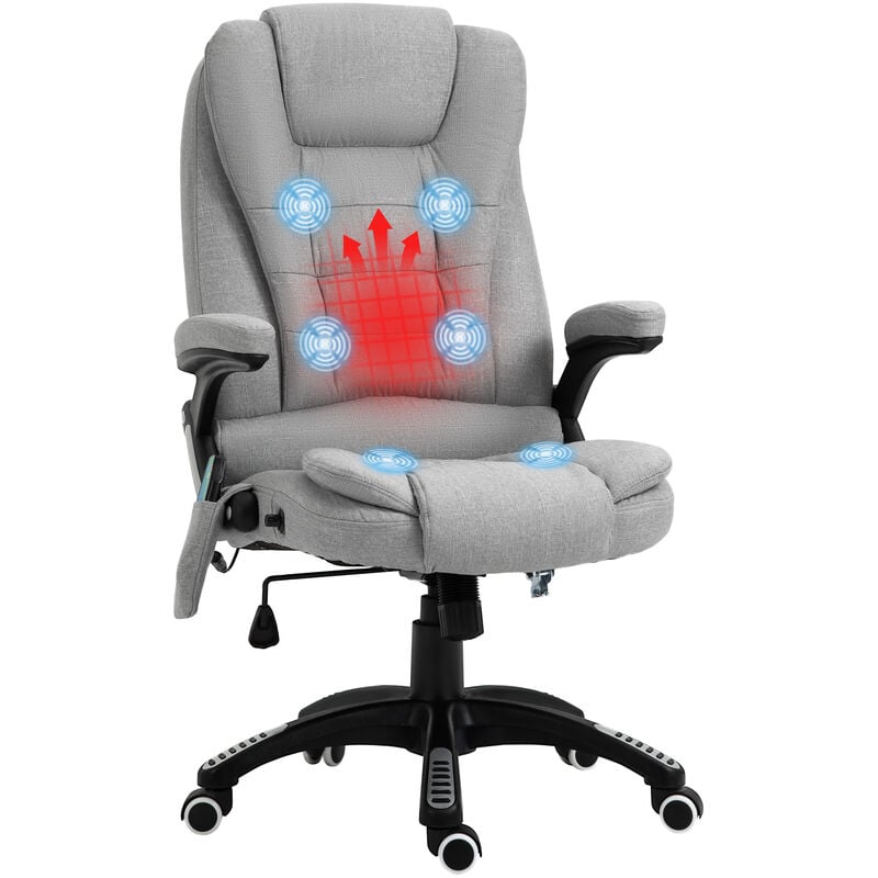 Office Chair w/ Heating Massage Points Relaxing Reclining Light Grey - Vinsetto