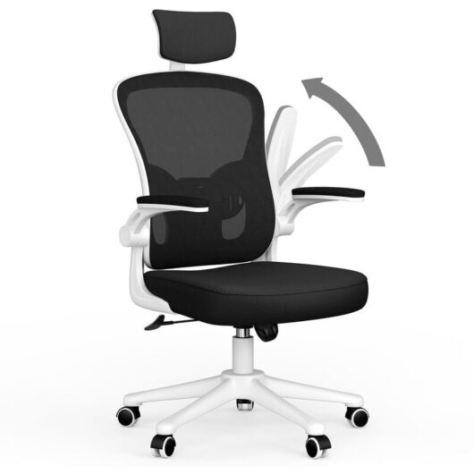 Office Chair with Lumbar support - Bigzzia Desk Chair with Adjustable Headrest - Swivel Mesh Chair - black white