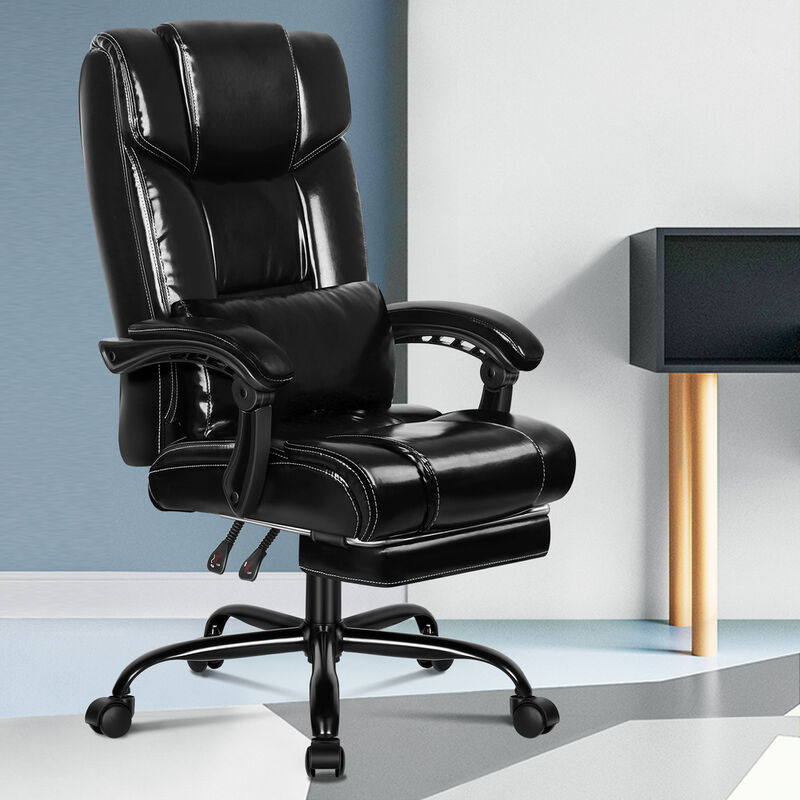 Office Chair with xl Lumbar Cushion, Glossy Black - Elfordson