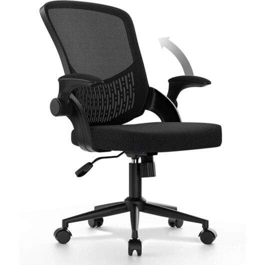 Office Desk Chair Ergonomic Chair with Flip-up Armrests Bigzzia Mid-Back Computer Chair with Lumbar Support - Mesh Chair for Home Office - Black
