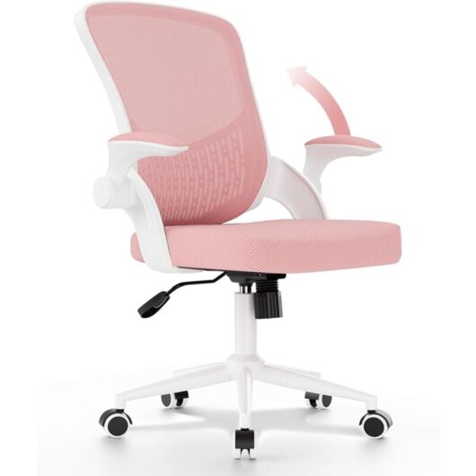 Office Desk Chair Ergonomic Chair with Flip-up Armrests Bigzzia Mid-Back Computer Chair with Lumbar Support - Mesh Chair for Home Office - Pink