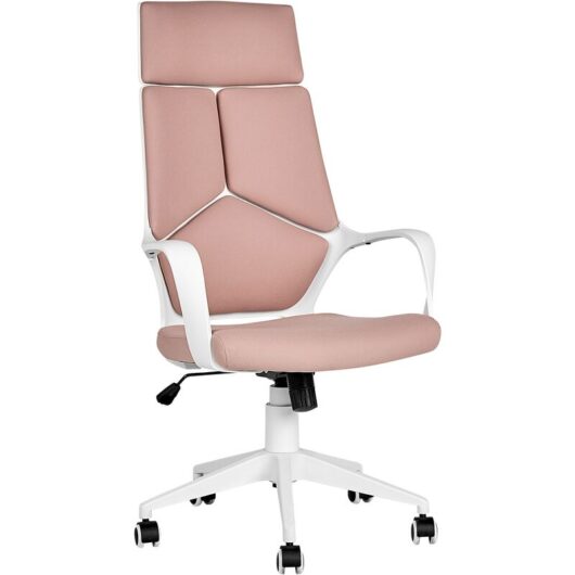 Office Desk Chair Swivel Adjustable Height Pink Polyester White Frame Delight