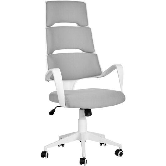 Office Desk Chair Swivel Adjustable Height White and Grey Polyester Grandiose
