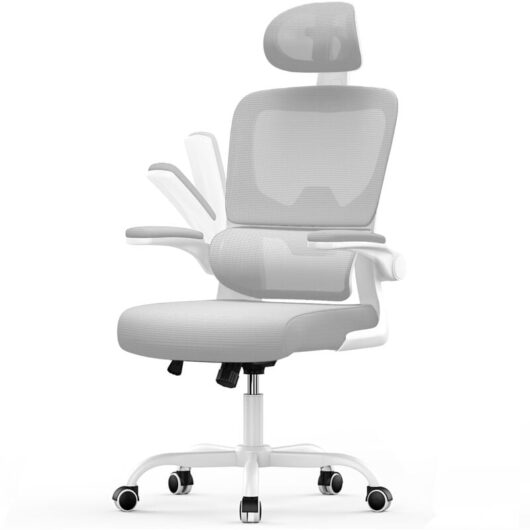 Office Desk Chair - bigzzia high back Mesh Office Chair with Flip-Up Armrest - Computer Chair with Back Support and Headrest - Grey