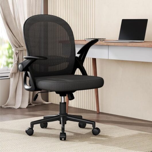 Office chair - Bigzzia Desk Chair - Mid-Back Mesh Chair - with Flip-up Armrests - black