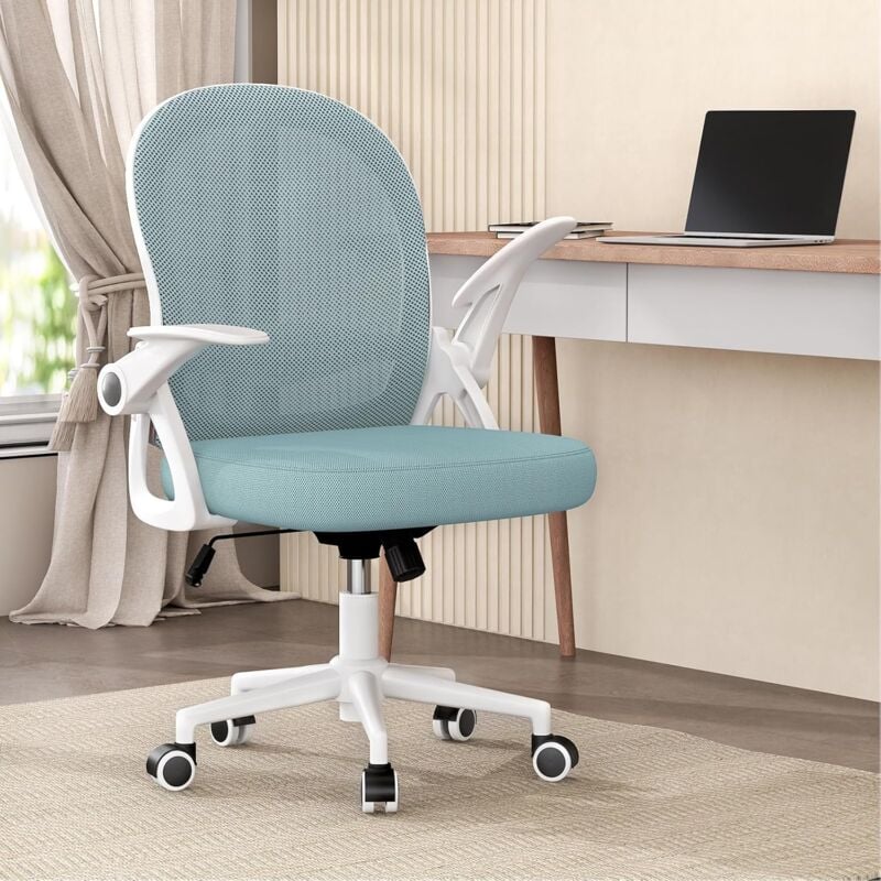 Office chair - Bigzzia Desk Chair - Mid-Back Mesh Chair - with Flip-up Armrests - blue