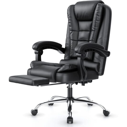 Office chair with footrest, bigzzia executive office chair with lumbar Support, Ergonomic Recliner Computer desk chairs, Swivel Chair, Black