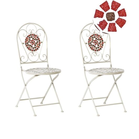 Outdoor Garden Set of 2 Chairs Black Metal Vintage Style Mosaic Folding White Spello