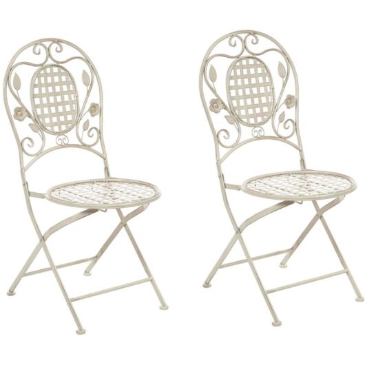 Outdoor Garden Set of 2 Chairs Foldable Distressed Metal Off-White Bovio