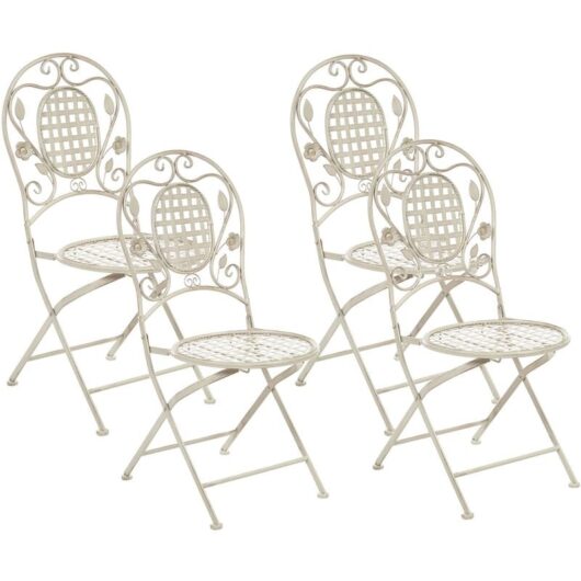 Outdoor Garden Set of 4 Chairs Foldable Distressed Metal Off-White Bovio