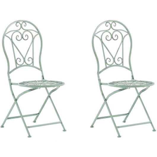Outdoor Set of 2 Chairs Green Metal Vintage Ornaments Albinia