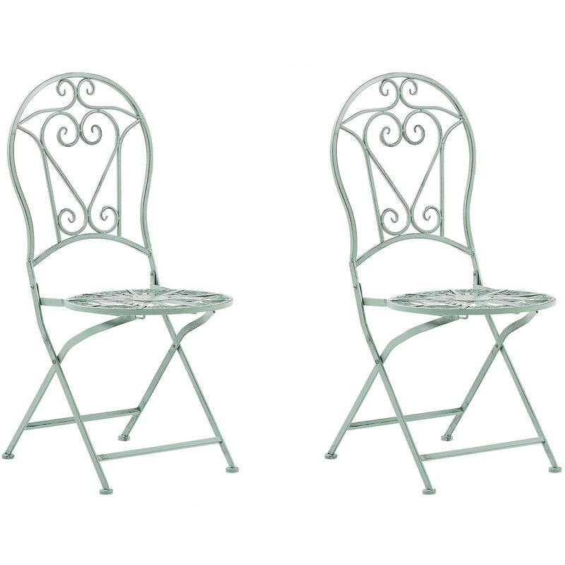 Outdoor Set of 2 Chairs Green Metal Vintage Ornaments Albinia
