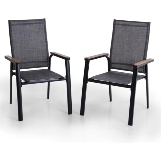 PHIVILLA Garden Chairs Set of 2 Metal Patio Chairs with Textline Balcony Outdoor Dinning Chairs