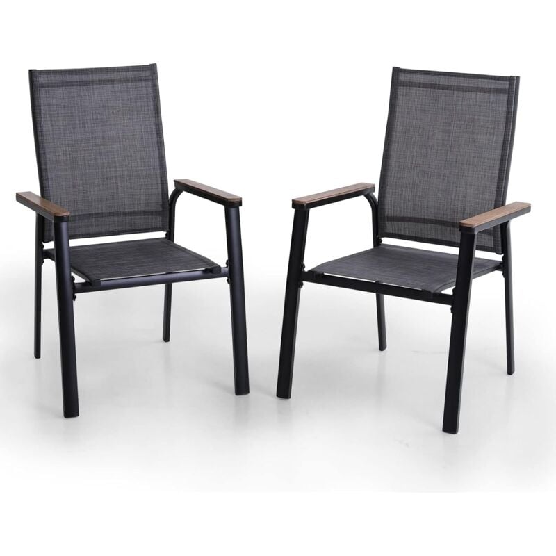PHIVILLA Garden Chairs Set of 2 Metal Patio Chairs with Textline Balcony Outdoor Dinning Chairs
