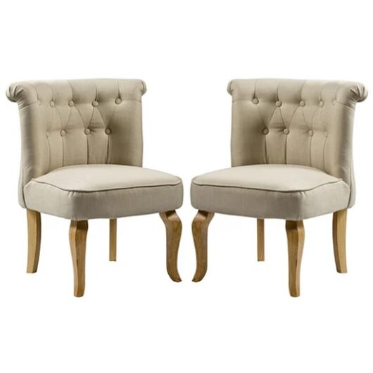 Pacari Beige Fabric Dining Chairs With Wooden Legs In Pair