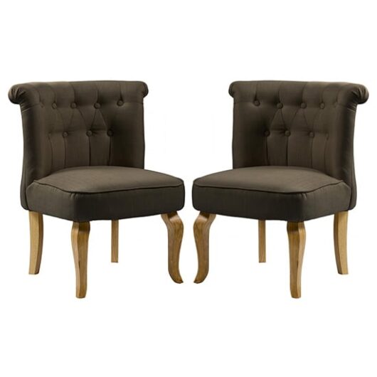 Pacari Brown Fabric Dining Chairs With Wooden Legs In Pair