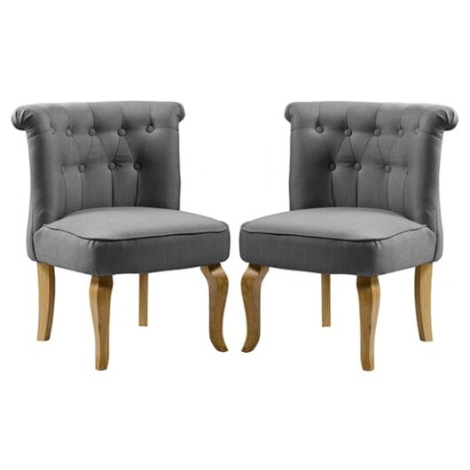 Pacari Grey Fabric Dining Chairs With Wooden Legs In Pair