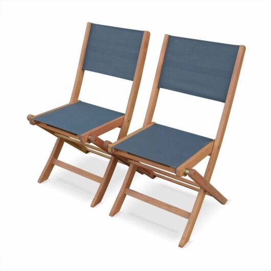 Pair of foldable wooden garden chairs, Almeria, Anthracite, 50x58.7x89 cm