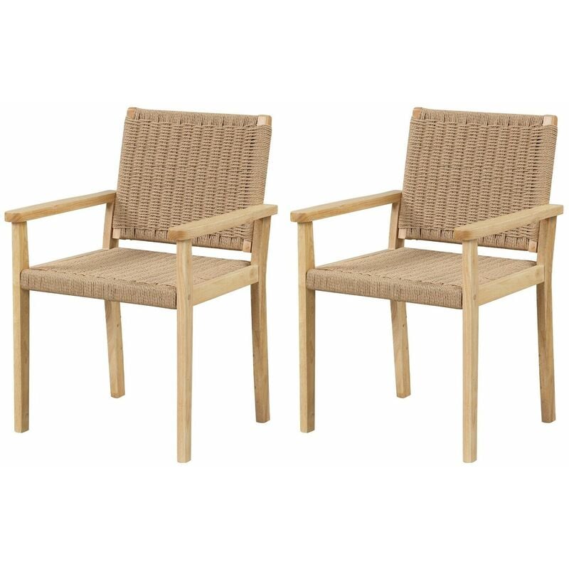 Patio Chairs Set of 2 Indoor Outdoor Dining Chair Well-Woven Armchair Wood Frame