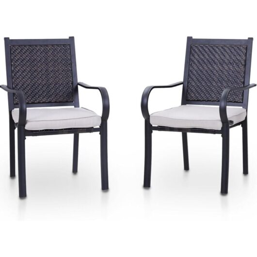 Patio Chairs Set of 2 Metal Rattan Chair with Cushion Outdoor Garden Chair Weather Resistant - Phivilla