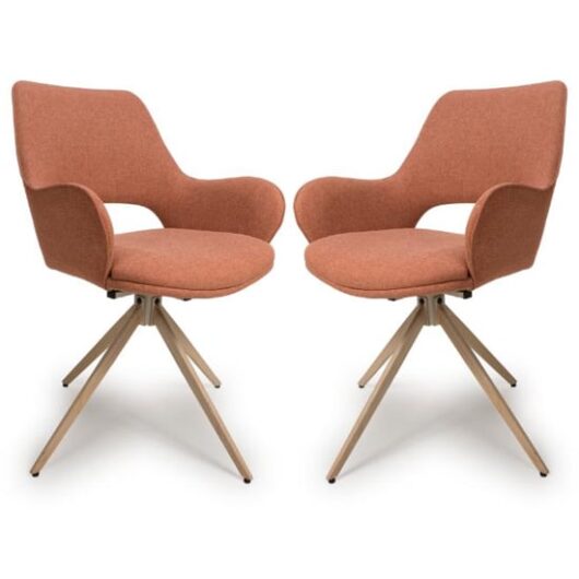 Playa Swivel Brick Fabric Dining Chairs In Pair