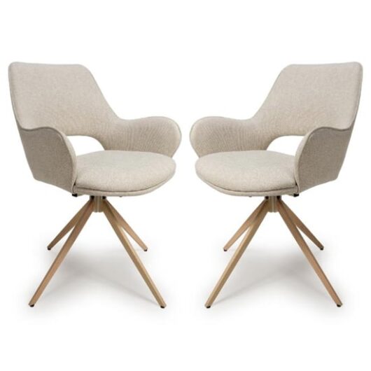 Playa Swivel Natural Fabric Dining Chairs In Pair