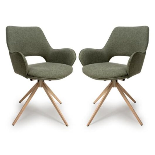 Playa Swivel Sage Fabric Dining Chairs In Pair