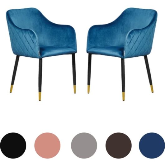Pn Home - Set of 2 Verona Velvet Dining Chairs - Metal Legs w/ Gold End Caps - Dining Room Chair - Upholstered Chair - Modern Dining Chair - Blue
