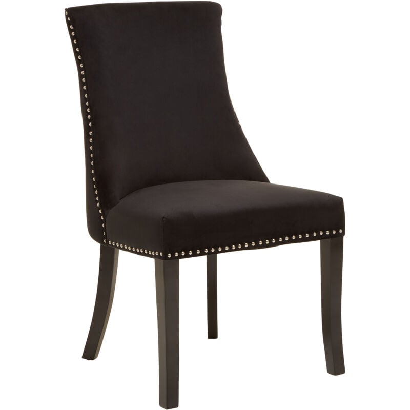 Premier Housewares Living Room Armchairs Velvet Dining Chairs With Wooden Legs Modern Black Chair For Bedroom / Study Room / Living Room / Office And