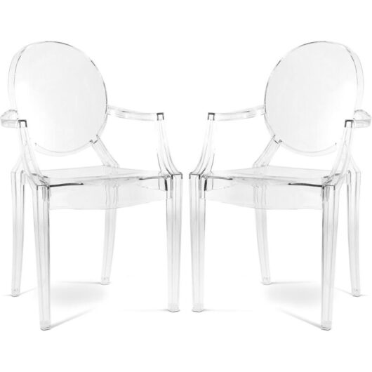 Privatefloor - Pack of 2 Transparent Dining Chairs - Armrest Design - Louis xiv