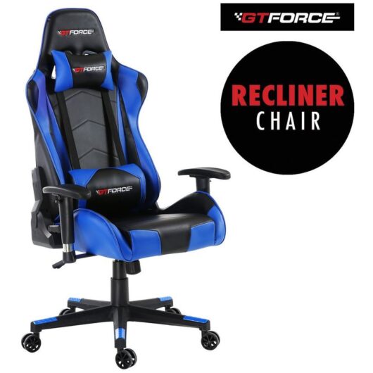 Pro fx leather racing sports office chair in black and blue - Gtforce