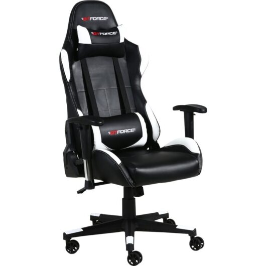 Pro gt leather racing sports office chair in black and white - Gtforce