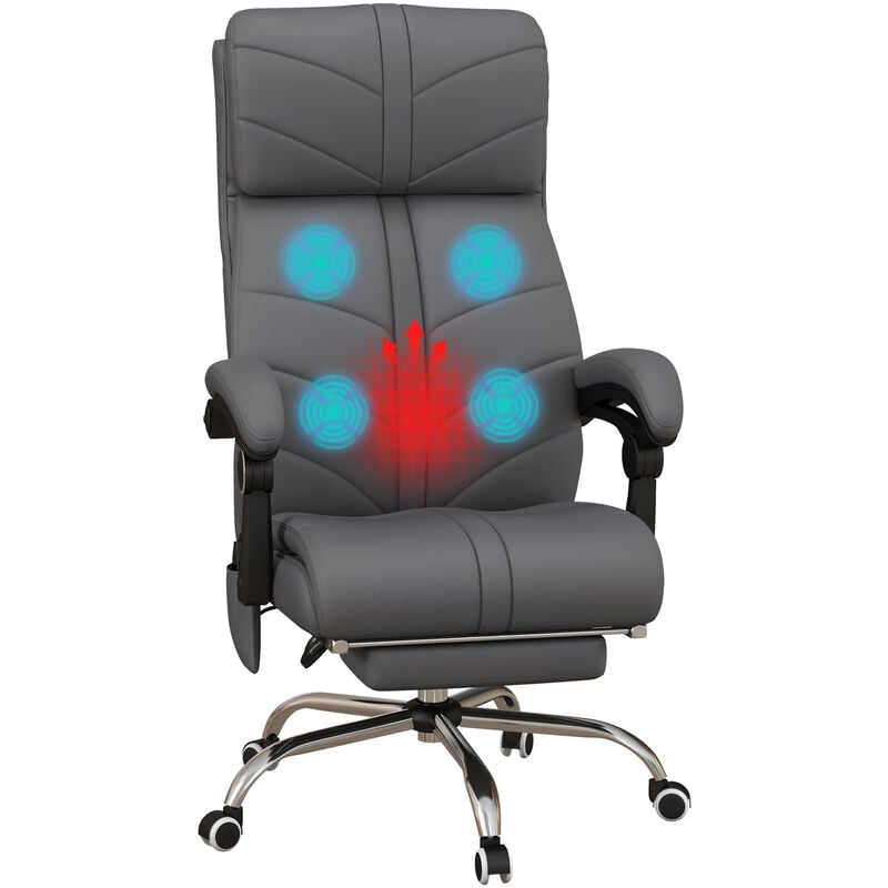 Pu Leather Vibration Massage Office Chair with Heat, Footrest, Grey - Vinsetto