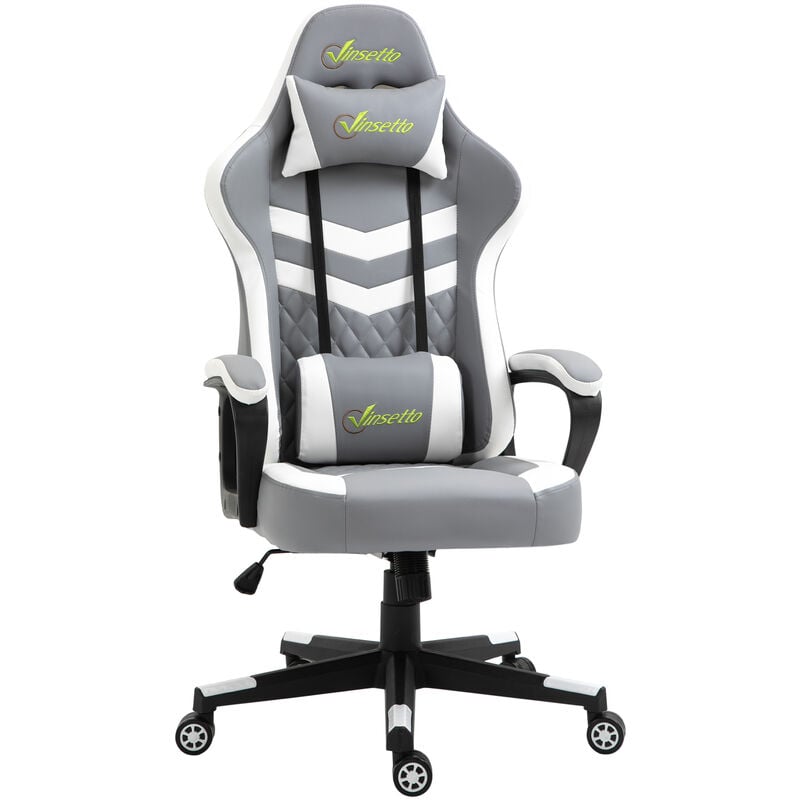 Racing Gaming Chair w/ Lumbar Support, Headrest, Gamer Office Chair Grey - Vinsetto