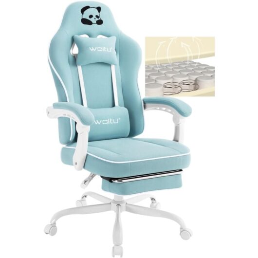 Racing Style Gaming Chair with Reclining Function Footrest Lightblue - Woltu