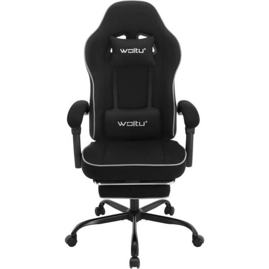 Racing Style Gaming Chair with head cushion, lumbar cushion, footrest, Black+Grey - Woltu