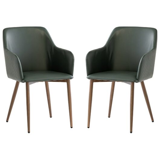 Ralph Dark Green Faux Leather Dining Chairs In Pair
