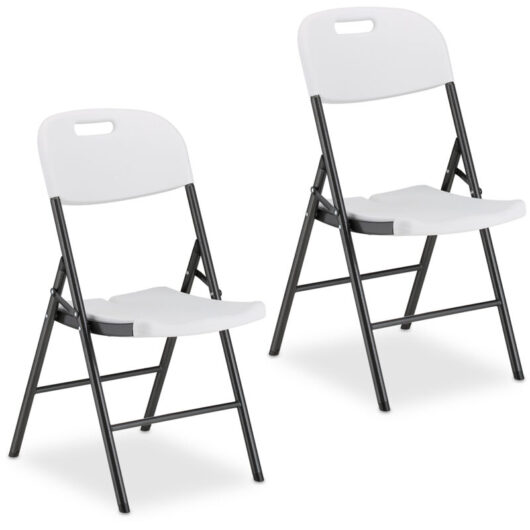 Relaxdays - 2x Folding Chair, Garden Stools, Terrace & Balcony, Outdoors, Up to 150kg, Weatherproof, Foldable, Black/White
