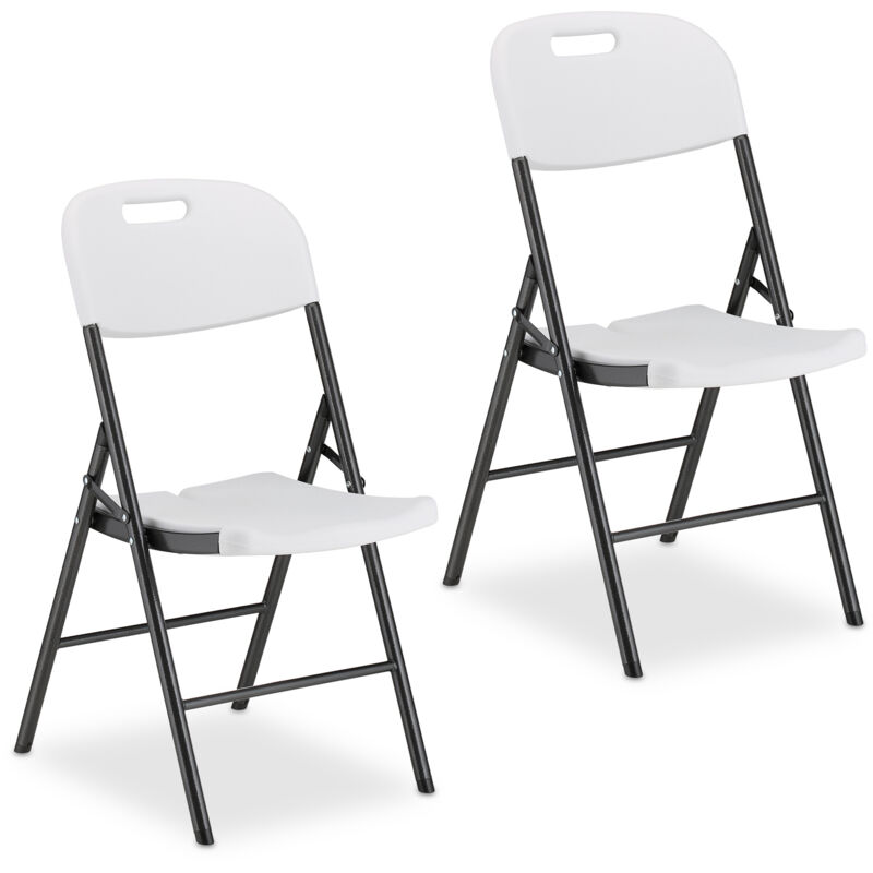 Relaxdays - 2x Folding Chair, Garden Stools, Terrace & Balcony, Outdoors, Up to 150kg, Weatherproof, Foldable, Black/White