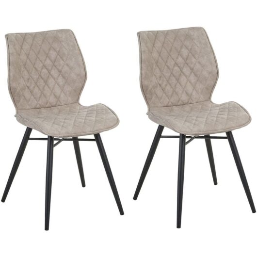 Retro Set of 2 Fabric Dining Chairs Metal Legs Quilted Armless Beige Lisle