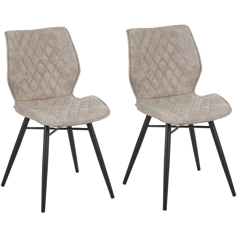 Retro Set of 2 Fabric Dining Chairs Metal Legs Quilted Armless Beige Lisle
