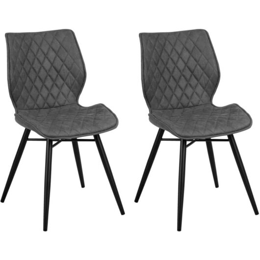 Retro Set of 2 Fabric Dining Chairs Metal Legs Quilted Armless Grey Lisle