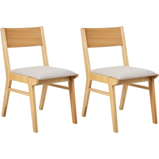 Retro Traditional Set of 2 Dining Chairs Armless Grey Fabric Seat Light Solid Wood Frame Enola