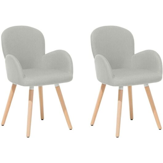 Retro Upholstered Chair Set Dining Room Kitchen Wooden Legs Light Grey Brookville