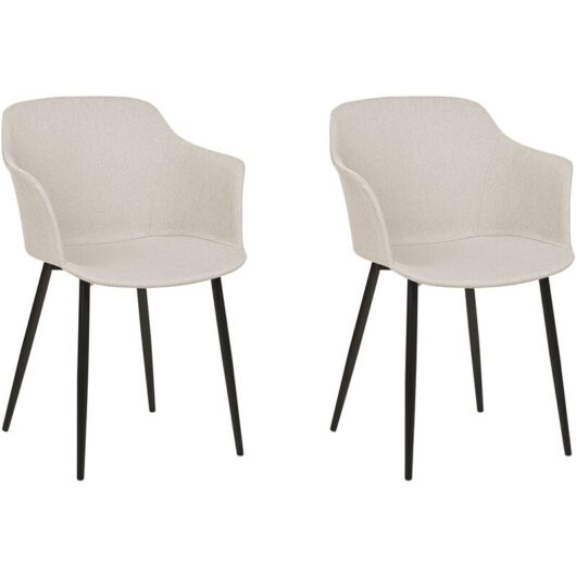 Retro Vintage Upholstered Fabric Polyester Dining Chair Set of 2 with Armrests Light Beige Elim