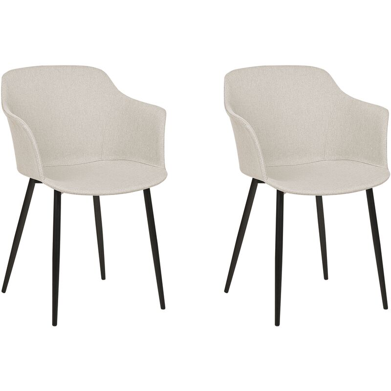 Retro Vintage Upholstered Fabric Polyester Dining Chair Set of 2 with Armrests Light Beige Elim