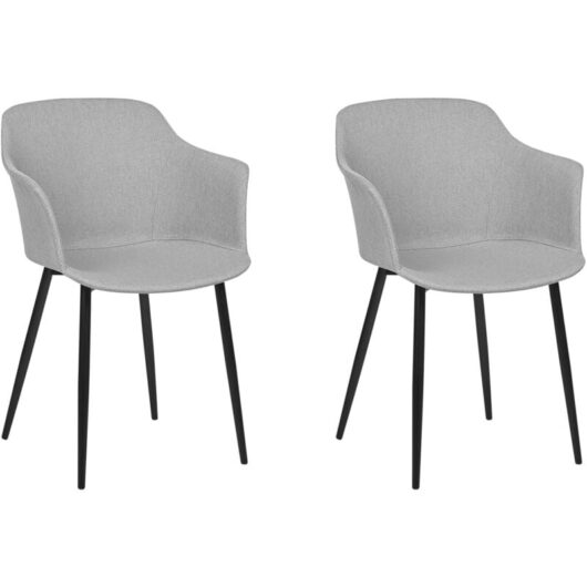 Retro Vintage Upholstered Fabric Polyester Dining Chair Set of 2 with Armrests Light Grey Elim