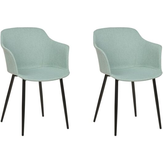 Retro Vintage Upholstered Fabric Polyester Dining Chair Set of 2 with Armrests Mint Green Elim