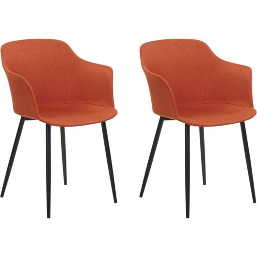 Retro Vintage Upholstered Fabric Polyester Dining Chair Set of 2 with Armrests Orange Elim